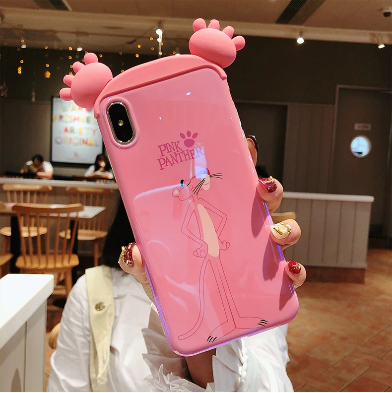 Чехол с 3D синим светом для iphone 11 X XR XS Pro Max Cartoon bear, чехлы для телефонов iphone 8 7 6 6S Plus, чехол Розовая пантера