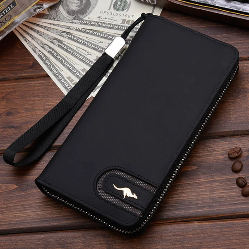 

New Men Leather Wallet High Quality Zipper Wallets Men Long Purse Male Clutch Phone Bag Wristlet Coin Purse Card Holder MWS184