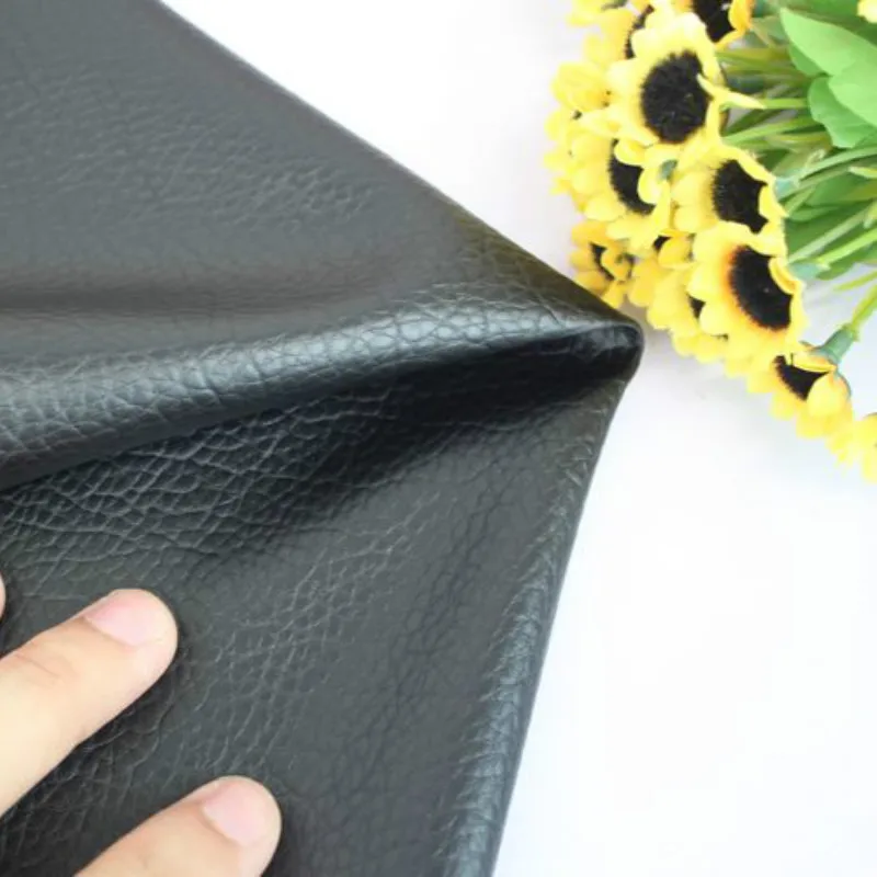 Faux Leather Fabric Black Litchi Grain PU Leather Material For Handmade Purse Textile Decoration Craft