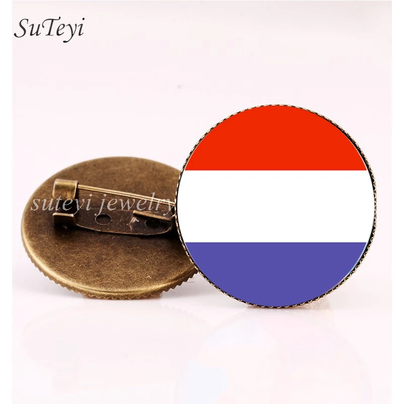 

SUTEYI France/Vatican Flag Handmade Brooch Finland/Netherlands/Czech Republic Badges Picture Glass Pins Brooches Women Jewelry