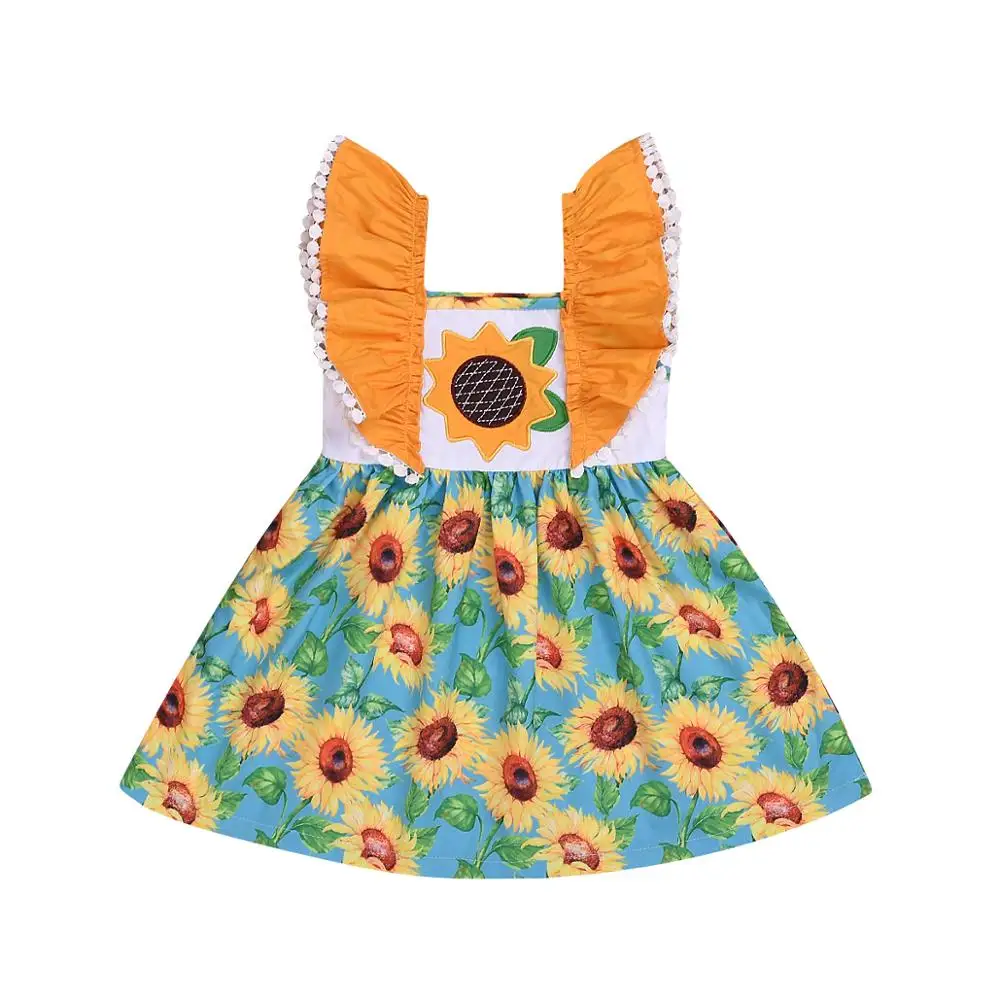 Для маленьких детей летнее платье для девочек платье с подсолнухами Платье с принтом без рукавов для малышей, для детей Одежда для девочек