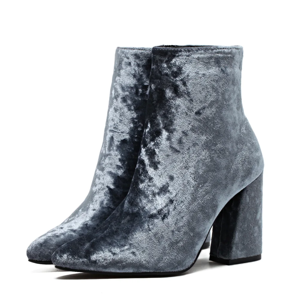 

NEW women ankle boots high heel winter zip pointed toe fashion black gray warm shoes Casual Handmade shoes Gold velvet Upscale