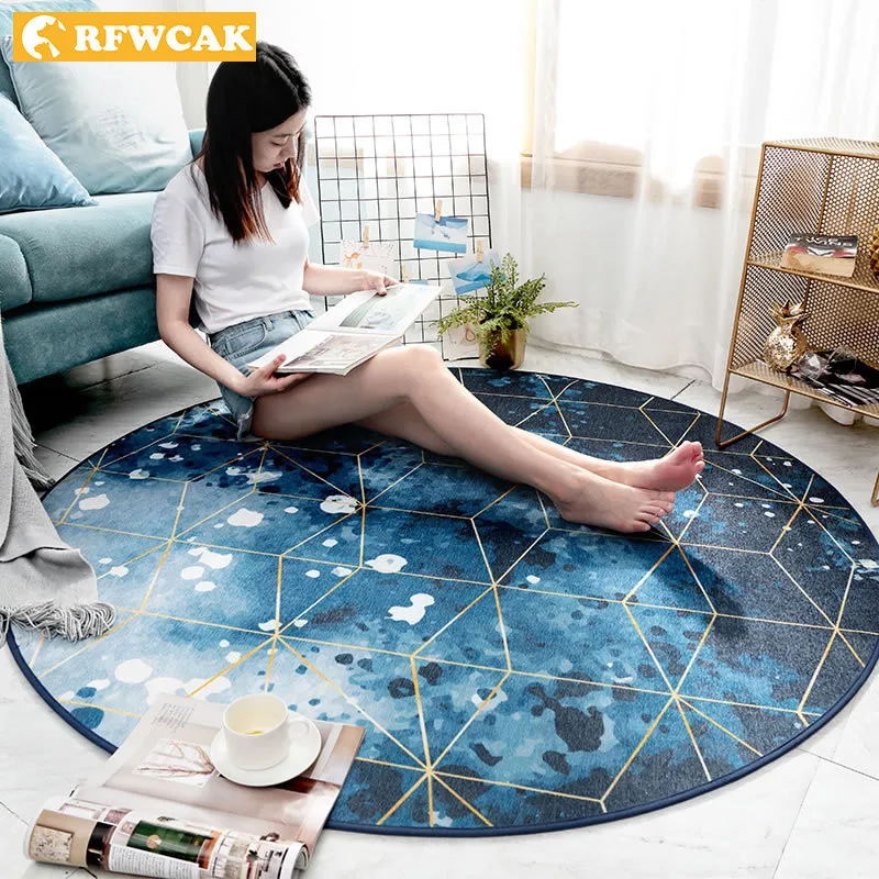 

RFWCAK Star Sea Printed Round Carpet For Living Room Computer Chair Area Rug Children Play Tent Floor Mat Rug Home Decoration