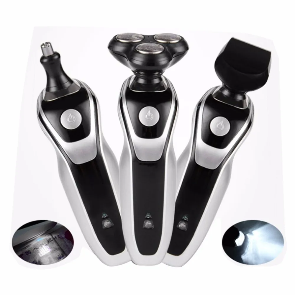 

5-in-1 4D 3 Blades Electric Shaver Waterproof Rechargeable Men Electric Razor Rotating Beard Clipper Nose Hair Cutter 4W US Plug