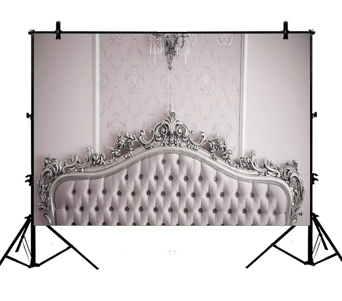 

5x7ft Luxury Gray Headboard Bed Glare Polyester Photo Background Portrait Backdrop