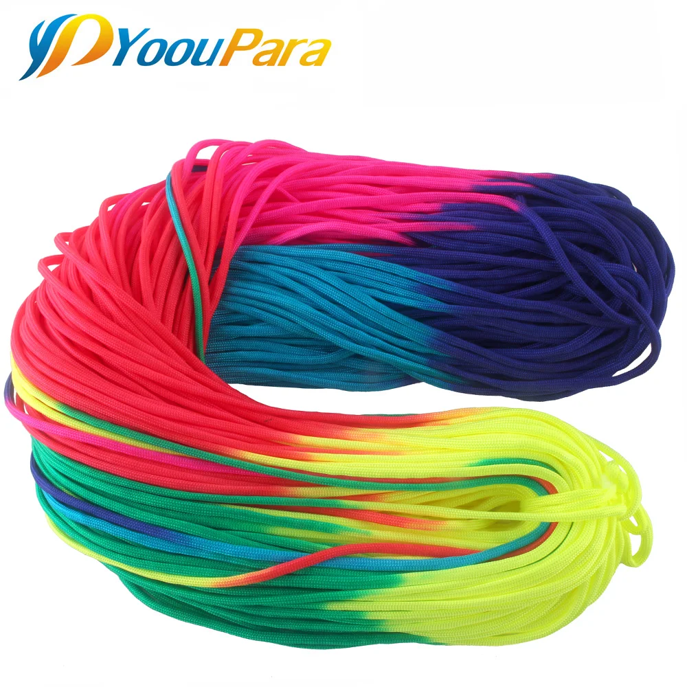 Goede 100 Meters (328 voeten) Regenboog Paracord 4mm 7 Strengen Touw 550 Parachute Cord Cuerda Escalada Paracorde Outdoor armband Kit