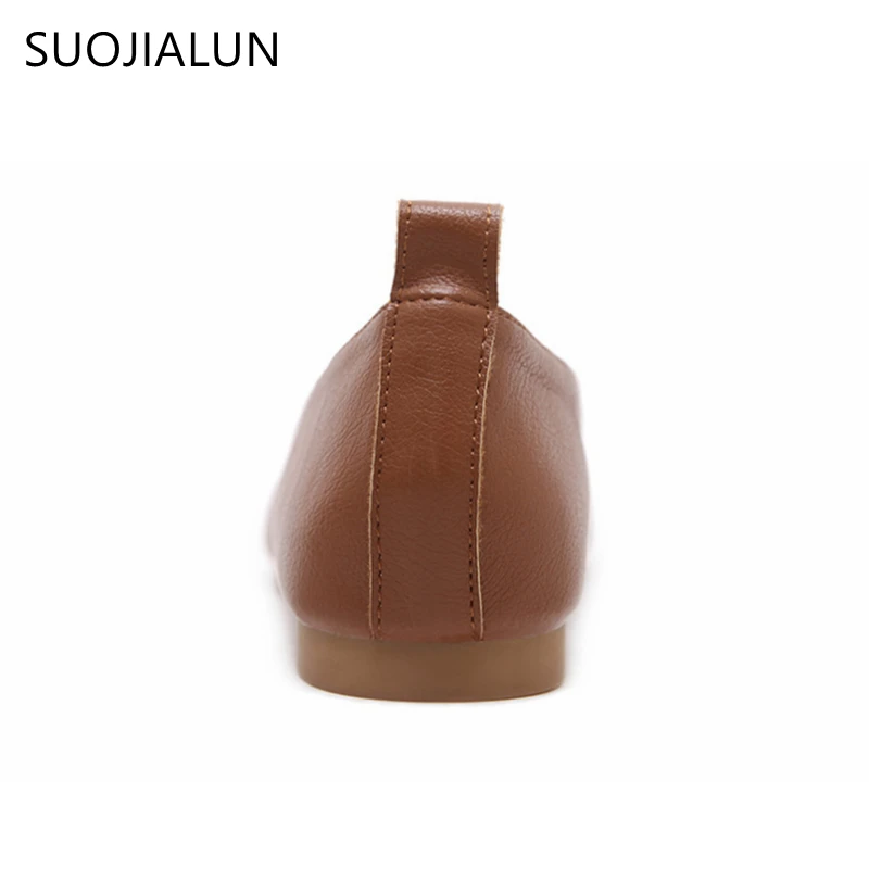 SUOJIALUN/2018 весенне осенняя женская обувь из натуральной кожи на плоской подошве
