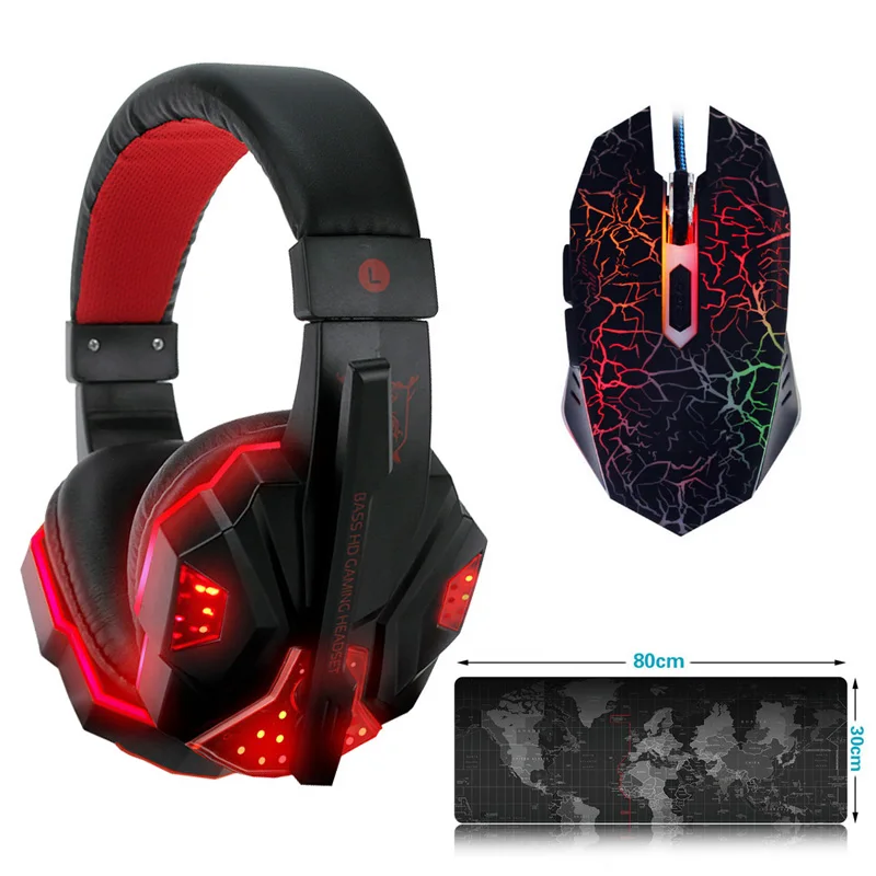 Игровые наушники головной гарнитур с микрофоном + 300*800 см Коврик для мыши USB