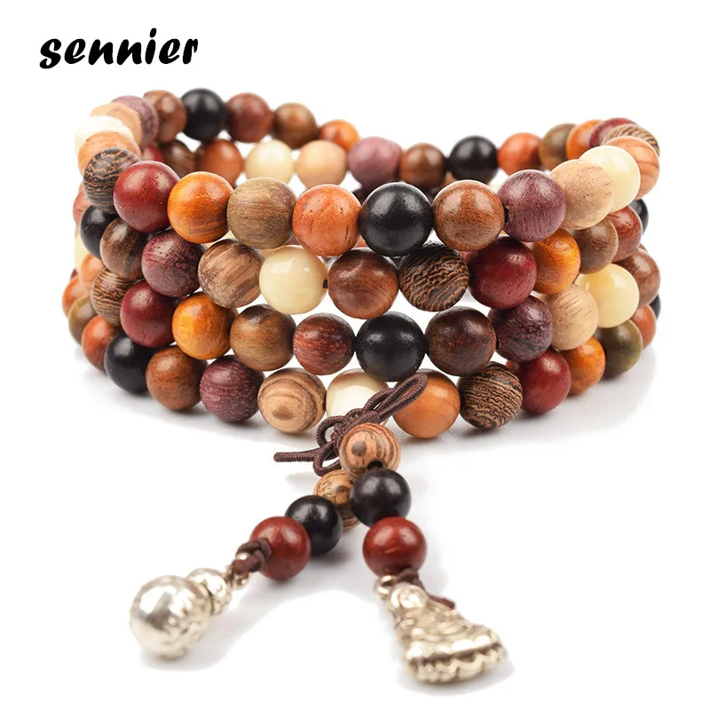 

Natural Variety of Sandalwood Buddha Bracelet Wooden Beads Bracelets Tibetan Buddhist Mala Rosary Charm Bracelet Necklace