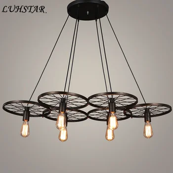 

Rural Industrial Loft Pendant Lights Iron Art Wheel Home Deco Hanging Lamp Bar Internet Cafe Dining Room Restaurant Edison Lamp