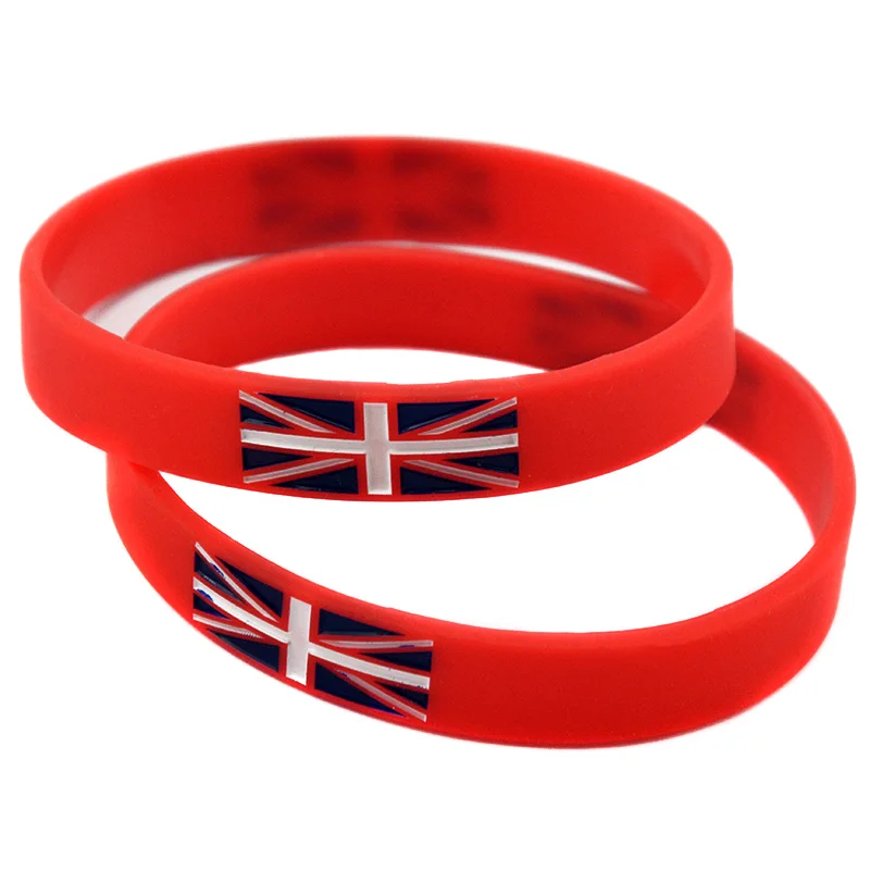OBH 50 шт. гравированный Британский национальный Силиконовый браслет с флагом для взрослых Размер 2 цвета