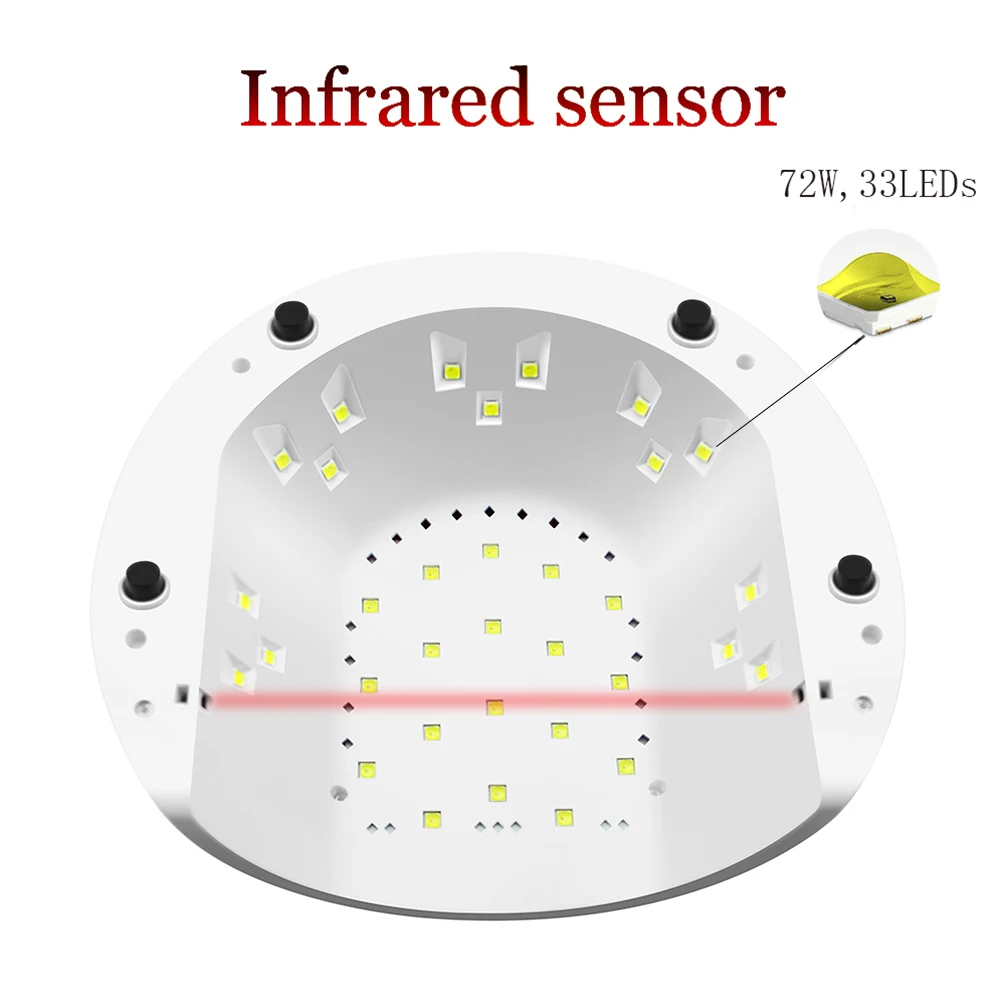 Bfaccia 72 Вт отверждения светодиодный Сушилка для ногтей 33 шт. светодиодный для ногтей/30 S/60 S/99 S Установка таймера сушка лака для ногтей