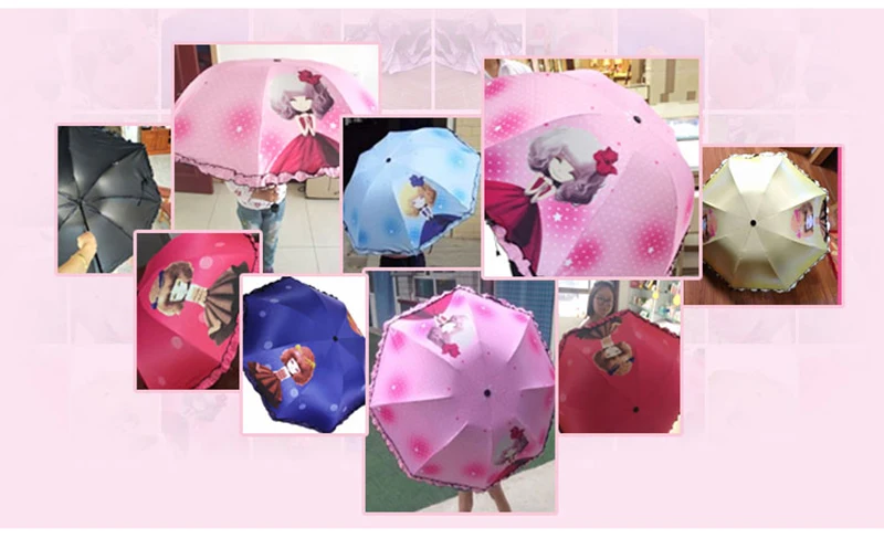 Korea cute princess children umbrella male and female primary school female folding umbrella black plastic sunscreen cartoon rain dual-use umbrella19