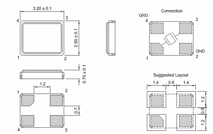 500 шт./лот Пассивный SMD кварцевый генератор 3225 12 м 20 м 24 м 25 м 26 м 27 м 32 м 40 м