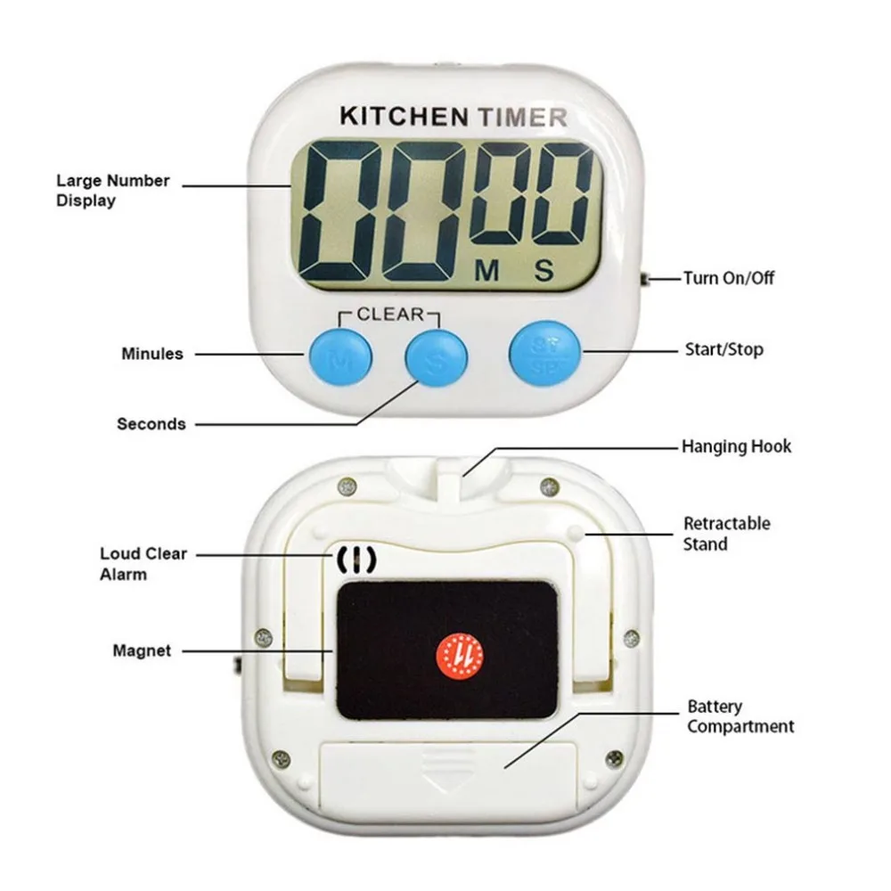 Таймер для приготовления пищи с громким сигналом большой ЖК-дисплей таймер для приготовления пищи Магнитный цифровой кухонный таймер обратного отсчета