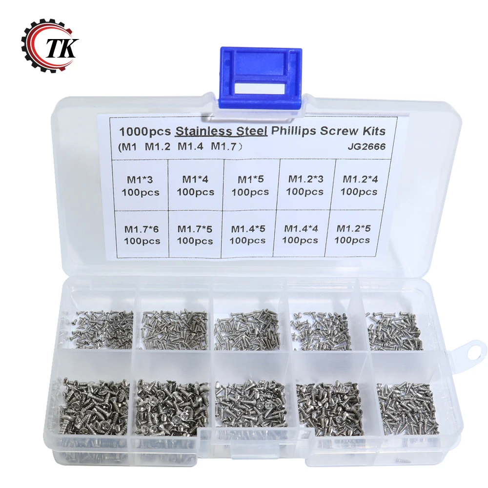 

1000pcs/set 304 Stainless Steel Phillips Flat Head Screw Kits screws Assortment Kit Woodworking Tool Fastener Hardware.