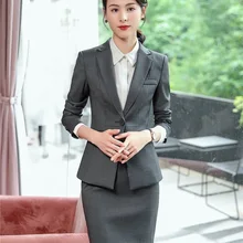 Высокое качество волокно модные женские туфли юбка Костюмы Серый Блейзер и куртка Комплекты Женские офисные Бизнес костюмы униформа стили