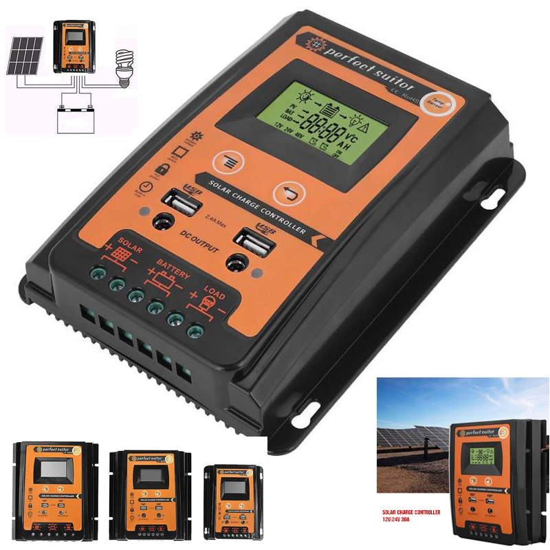 

Solar Cell Panel Charge controller 12/24V 30/50/70A MPPT Auto Battery Regulator Dual USB 2.4V*2 Output LCD Display For PV System