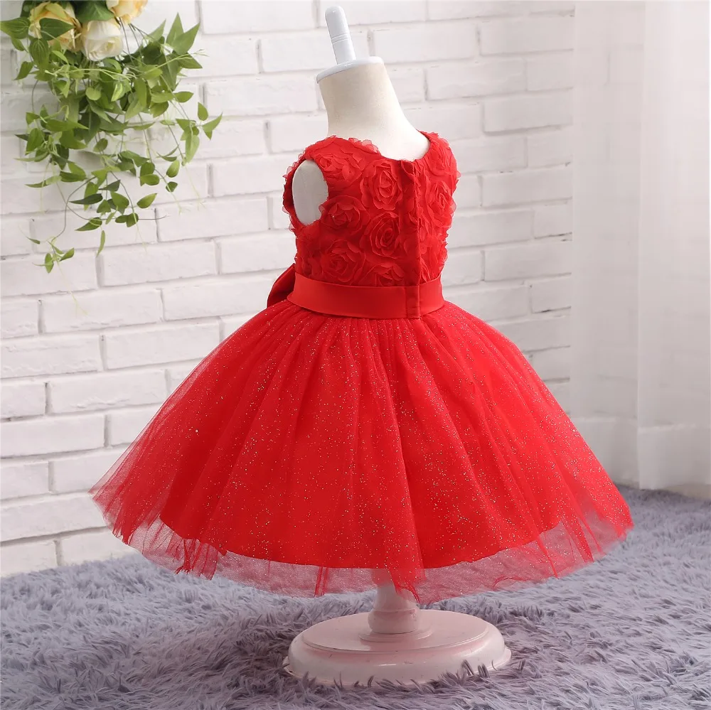 JaneVini/Очаровательные красные тюлевые Платья с цветочным узором для девочек на свадьбу, платье принцессы трапециевидной формы с бантом и
