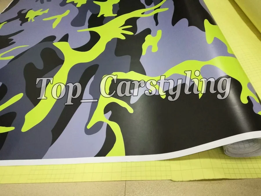 fluorescent yellow  camo vinyl car wrapping sticker film foil  (1)