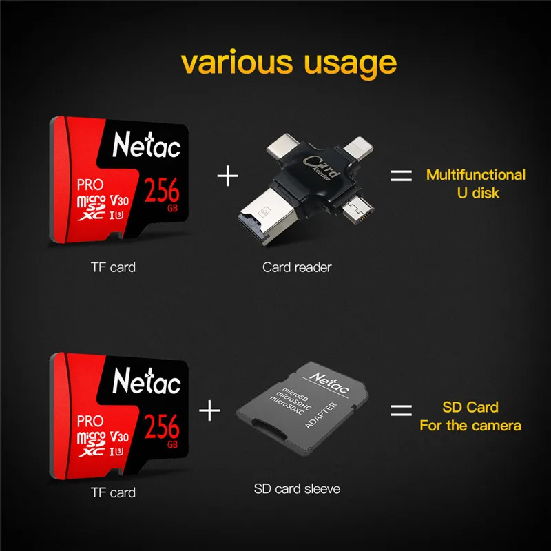 Netac Micro SD карта U3 V30 карта памяти 64 Гб 128 ГБ 256 Гб MicroSD 100 м/с P500 Pro класс 10 TF карта для смартфона cartao de memoria