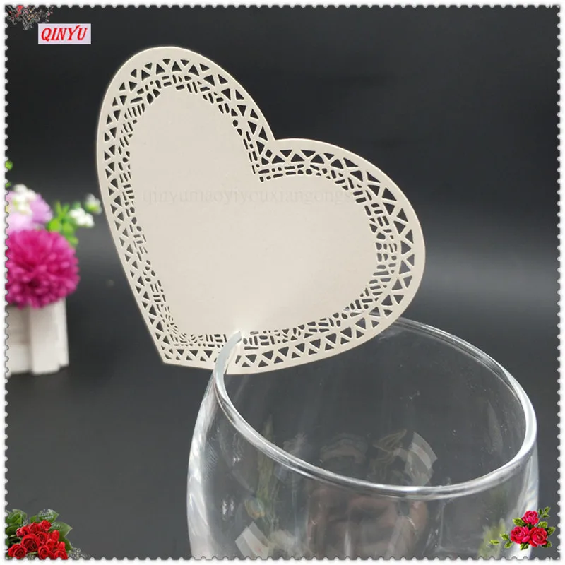 

50PCS Birthday Couple Marriage Festival & Event Decorations Paper Laser Cut Heart Shaped Cards Wine Glass Cup Cards 7ZSH864-50