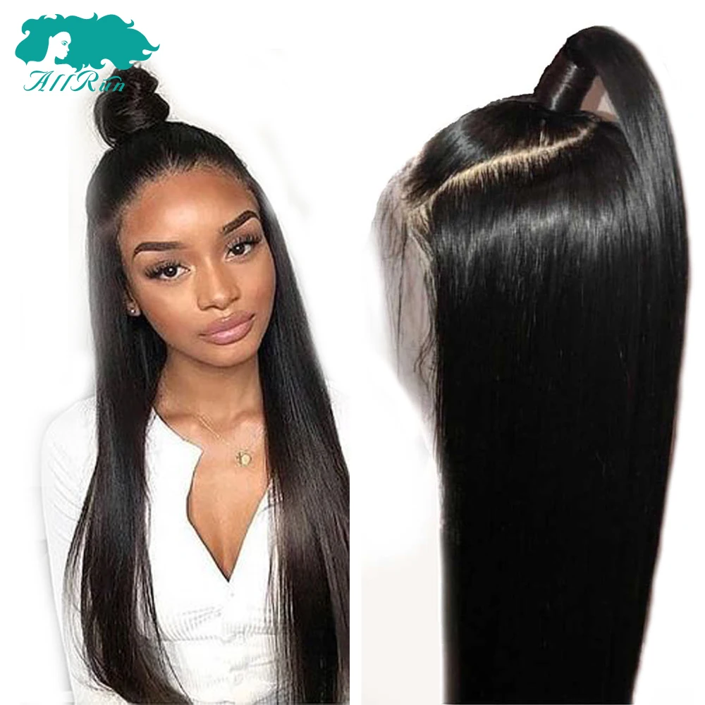 AllRun 360 Lace Frontal Wig Pre Plucked With Baby Hair Remy Human Wigs Brazilian Straight Bang | Шиньоны и парики