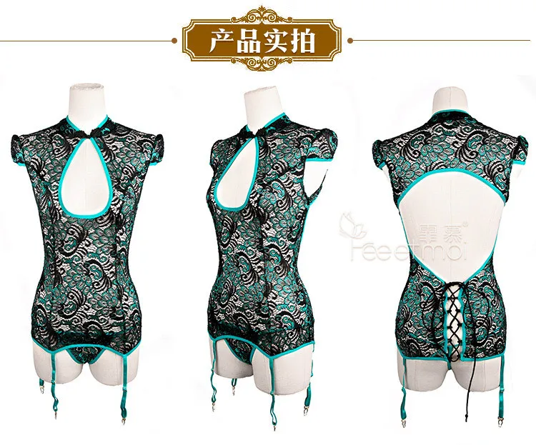 Women Sexy Lace Embroidery Peacock Teddy Nighties Romantic Boutique Cheongsam Slips Lingerie Valentines Gifts Perfect One Outfit