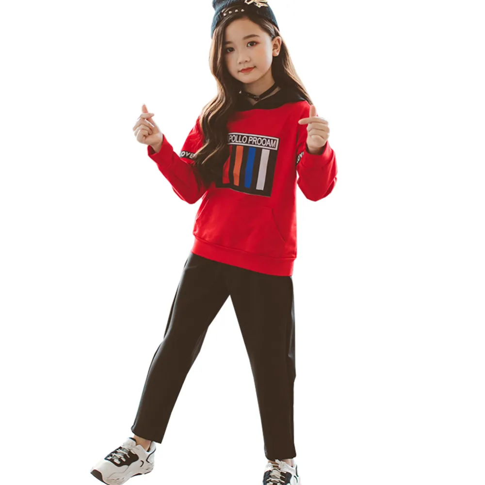

Children Suit Fashion Sweet Tops Pants Set Girls Sportswear 2Pcs Cotton Printing Hooded Long Sleeve T-Shirt