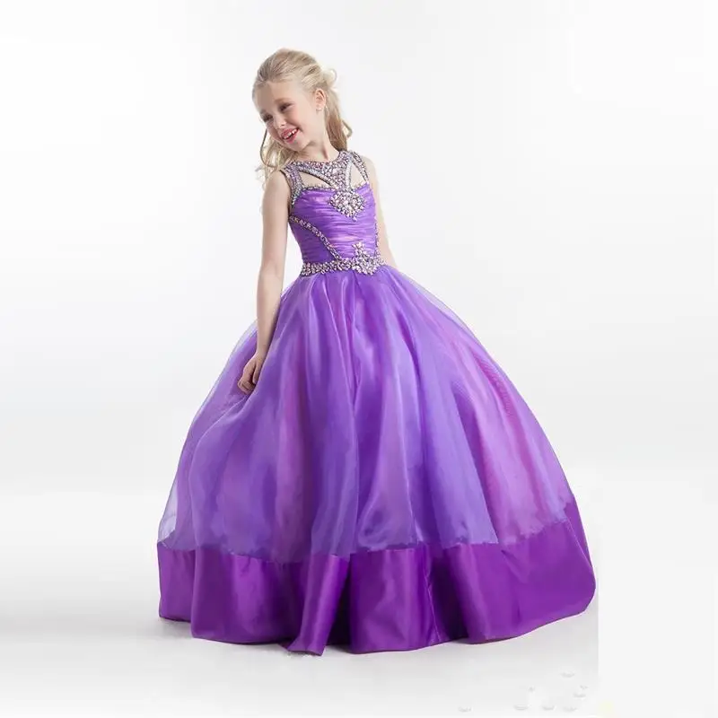 WF3010 Pretty Purple Flower Girls Dresses For Weddings Party 2016 Ball