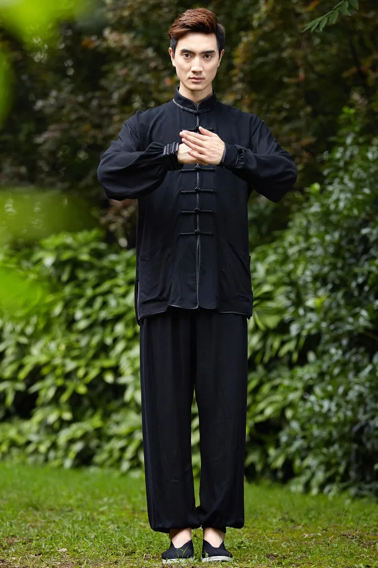 Новое поступление, черная китайская мужская хлопковая Униформа кунг-фу, винтажная Боевая форма тайцзи, Размеры XXS XS S M L XL XXL XXXL 2527