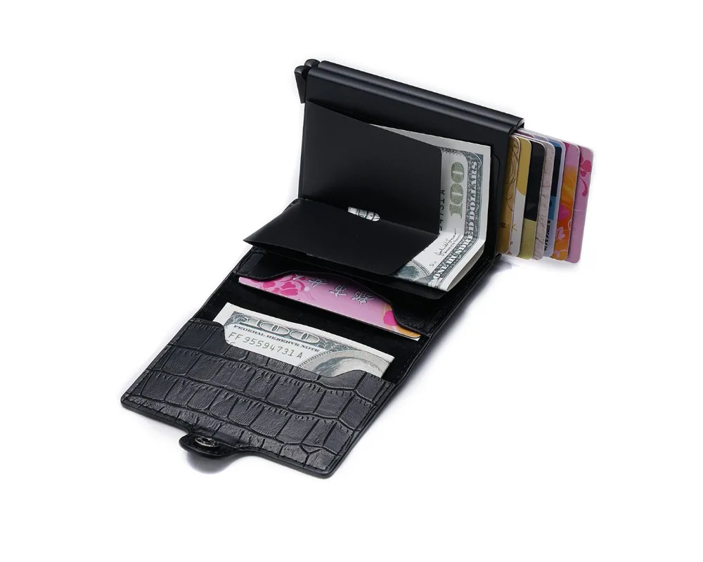 RFID 2019 Новый Аллигатор держатель для кредитных карт мужской автоматический алюминиевый сплав кожаный двухслойный чехол для карт мужской