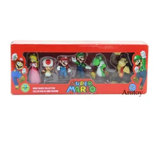 Free Shipping Super Mario Bros Peach Toad Mario Luigi Yoshi Donkey Kong PVC Action Figure Toys Dolls 6pcs/set New in Box SMFG218