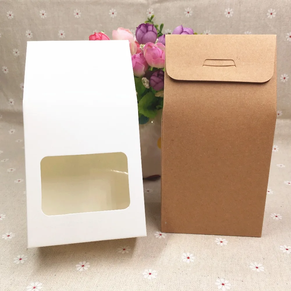 30 шт./лот, крафт-бумага, свадебные подарочные пакеты с ПВХ окном, упаковка, защищающая от показа, Подарочная коробка, декоративные коробки 8x16x5 см