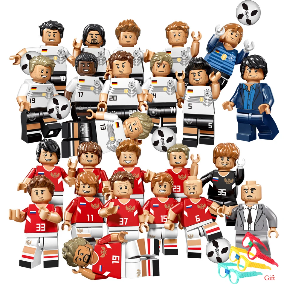 

12pcs World Football Team Soccer Player Figures Compatible Legoed City Building Blocks German Russia Figures Bricks Children Toy