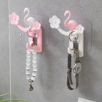 

Flamingo Flower Strong Adhesive Hooks Wall Hooks Hanger Kitchen Bathroom Home Hooks for Hanging Stick on Wall ABS Decor Hook