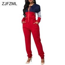 Contrast Color Casual Rompers Womens Jumpsuit Women Long Sleeve Front Zipper One Piece Overall Winter Pockets Plus Size Bodysuit