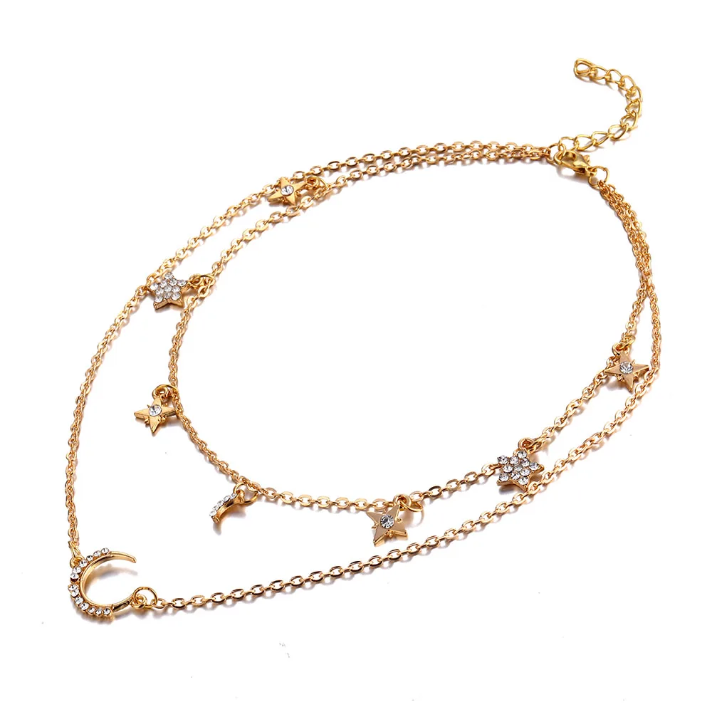 IPARAM Women’s Vintage Multi-layer Star Moon Crystal CHOKER Necklace 2020 Bohemian Neck Jewelry Fashion Jewelry Party Gift