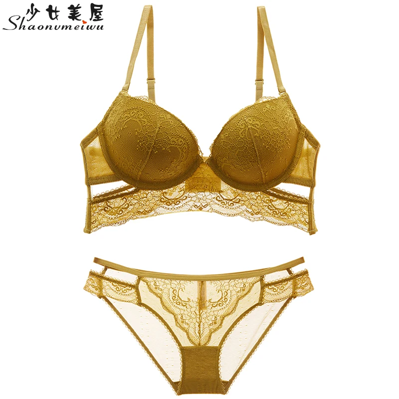 Koop Shaonvmeiwu Sexy bh set met kant diepe V verzamelde te verleiden lingerie dames zomer dunne beha