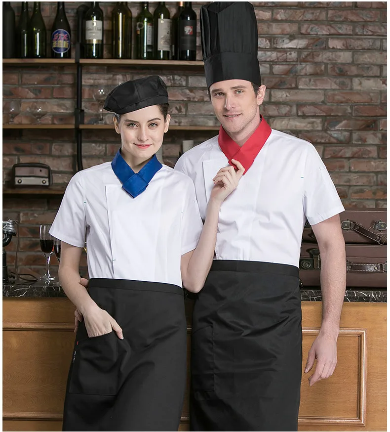 Новый мужской шеф-повар Ресторан униформа с короткими рукавами стенд Куртка с воротником Кухня Пособия по кулинарии булочно суши Cafe