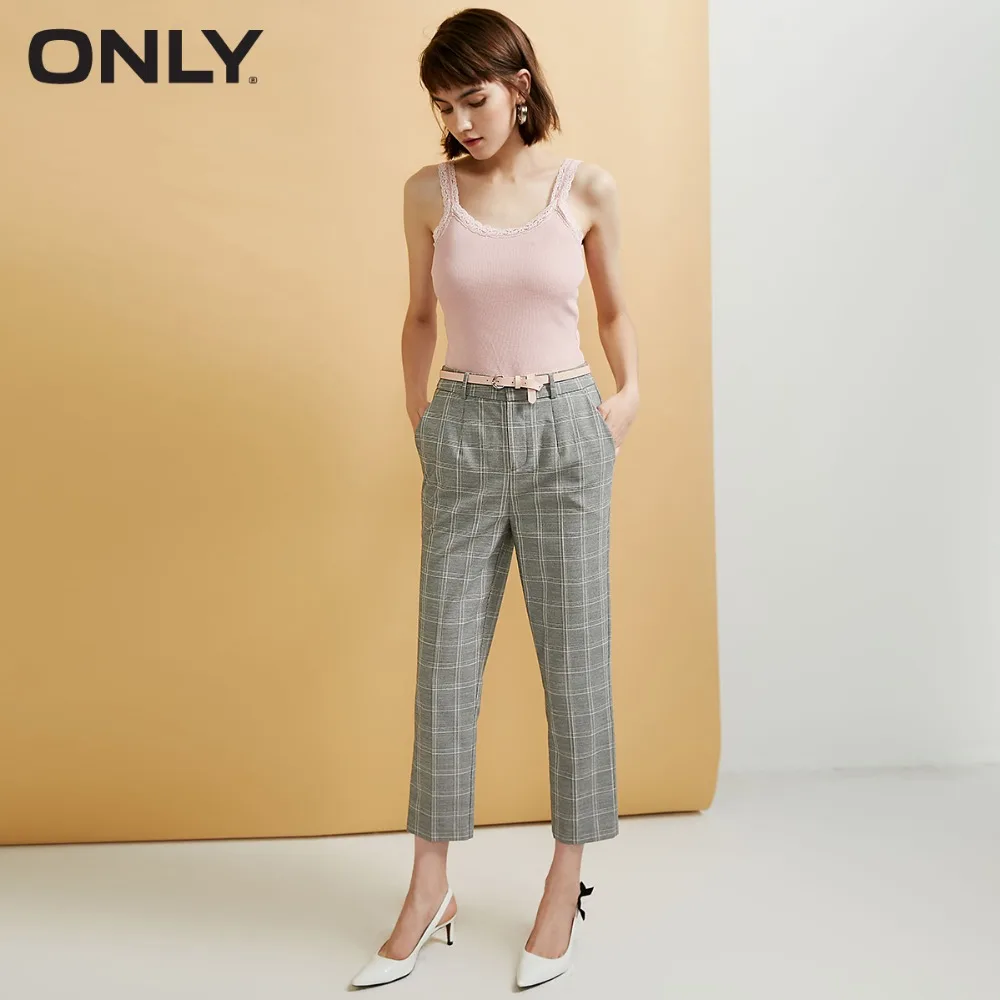 

ONLY Women's High-rise Casual Crop PantsDiagonal pockets Stud fly |118350512