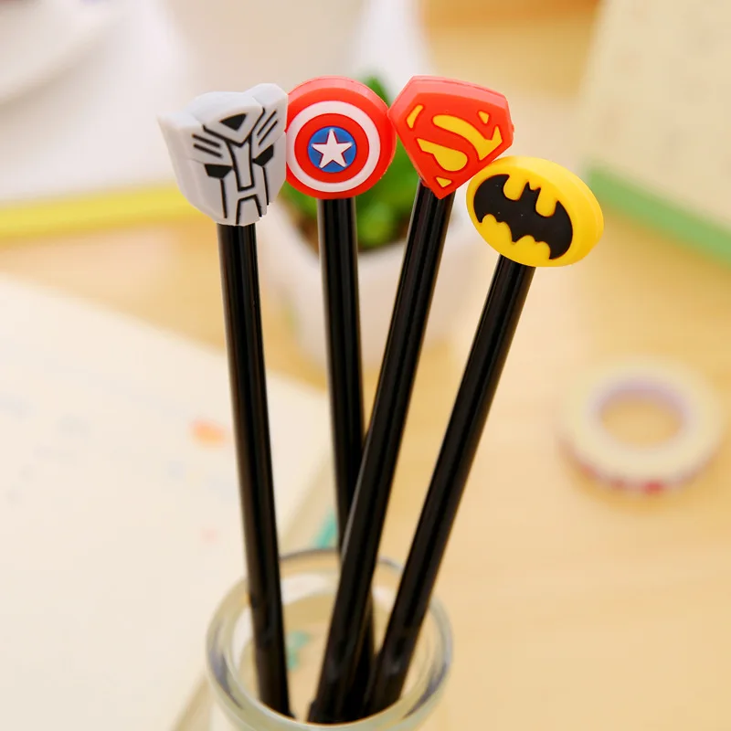 

1PCS Korea Cartoon Super Hero Cap Gel Pen 0.5MM Erasable Black Ink Neuter Pen School Supplies Highend Gift for Kids