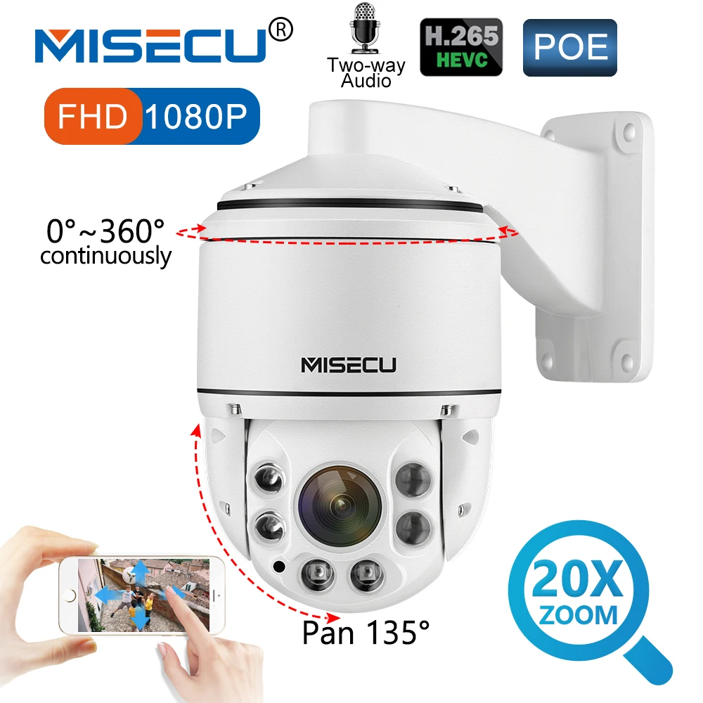 

MISECU H.265 1080P PTZ IP Camera Outdoor SONY IMX323 Onvif 20X ZOOM Mini Speed Dome Camera Waterproo 2MP P2P Security Camera