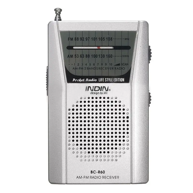 Silver INDIN карман телескопическая антенна мини AM/FM 2-х полосный радио коротковолновой приемник с Динамик серебро - Цвет: Silver