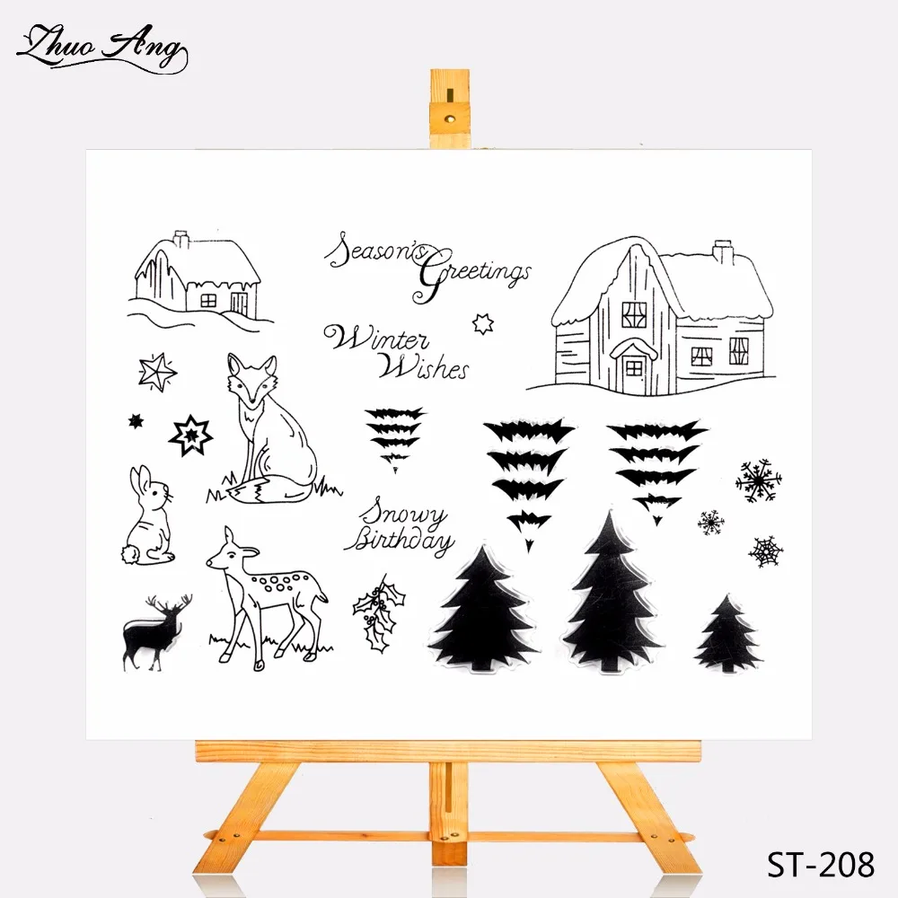 

ZhuoAng Transparent Clear Stamp Pine Trees And Houses Seal for DIY Scrapbooking Photo Album Card Making DIY Decoration Supply