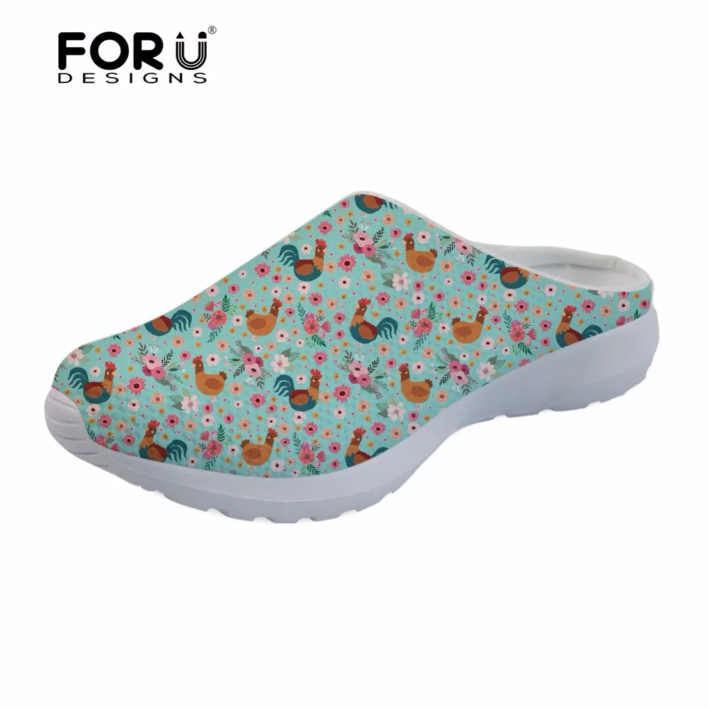 

FORUDESIGNS Breathable Mesh Women Sandals Flats Fashion Chicken Flower Brand Designer Women's Slippers Sandals Woman Beach Shoes