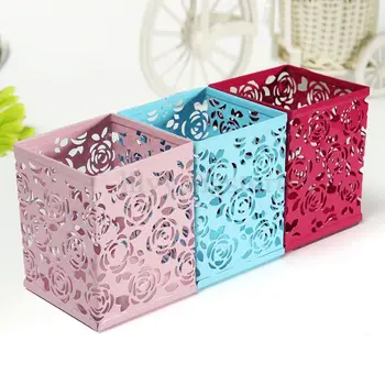 

Desk Storage Container Hollow Pen Holder Organizer Stationery Office Supply Pencil Case three colors