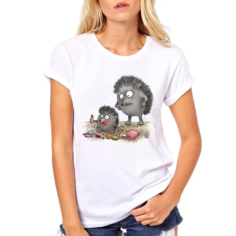 2019 المتناثرة t قميص المرأة القنفذ لطيف الحيوان تي شيرت الفتيات القطن قصيرة الأكمام عارضة الإناث تي شيرت زائد حجم قمم المحملات