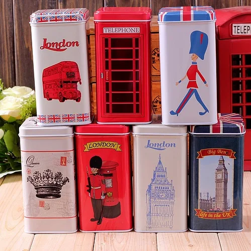 

6pc/lot Iron Tea Caddy Handmade Biscuit Box Metal Lollipop Case Christmas Gift Box England Style Dispenser Box Candy Storage