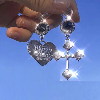 

Exclusive harajuku Cross stainless steel drop long earrings Shine colar women cute Punk Style boucles d oreille femme